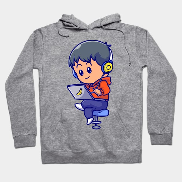 Cute People Playing Laptop Cartoon Hoodie by Catalyst Labs